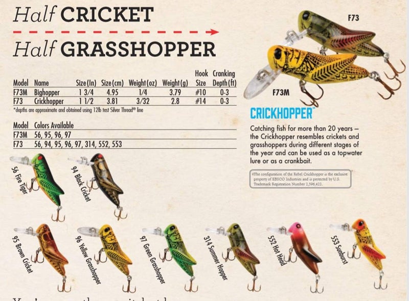 Rebel Lures Crickhopper Cricket / Grasshopper Crankbait Fishing Lure, 1 1/2 Inch, 1/4 Ounce, Yellow Grasshopper, Crickhopper (3/32 oz) - Image 4